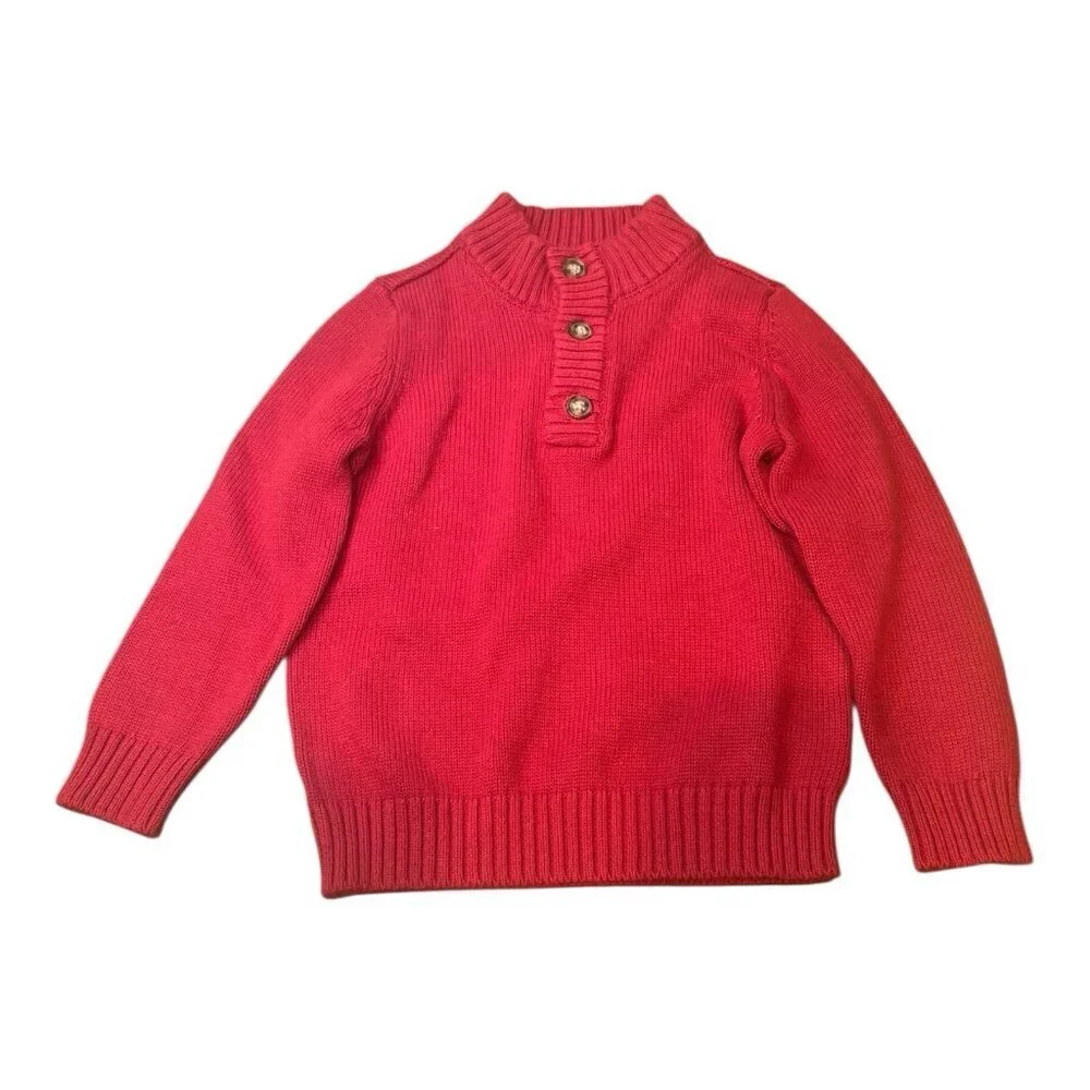 Carter’s Toddler Red Cotton Sweater Size 3T Buttons Crew Neck Holiday Winter